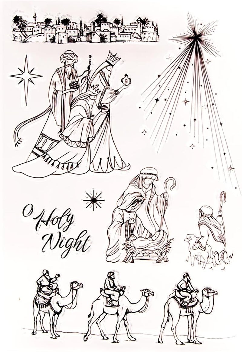 Arbuya Christmas Jesus Clear Stamps for Card Making or Journaling X-Mas Camel Holy Night Rubber Stamps for Scrapbooking Journals Paper Crafts Decoration - Image 1